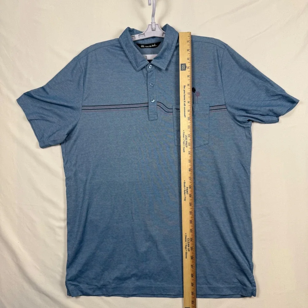 Travis Mathew Mens XL Blue Pima Cotton Blend Palm Tree Stripe Pocket Polo Shirt